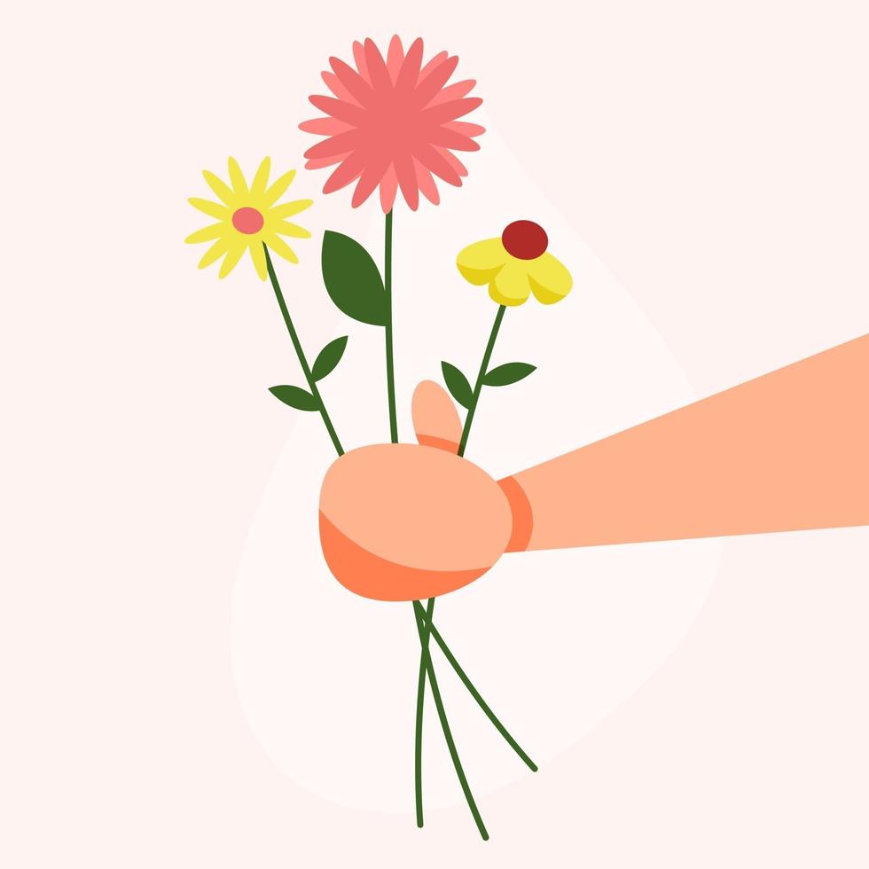 Funny hand with a bouquet of flowers vector