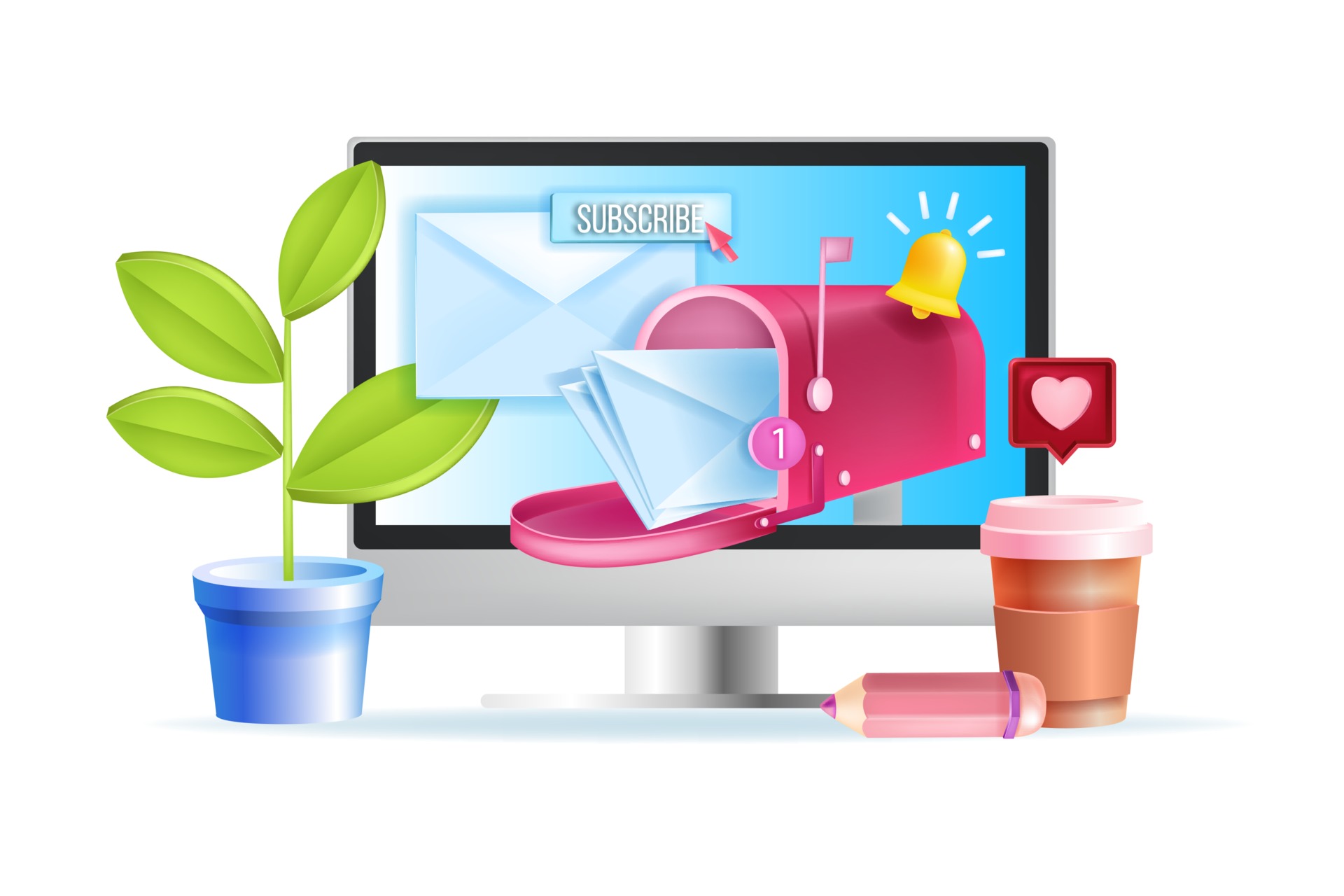 Email service, newsletter subscription vector web concept, computer