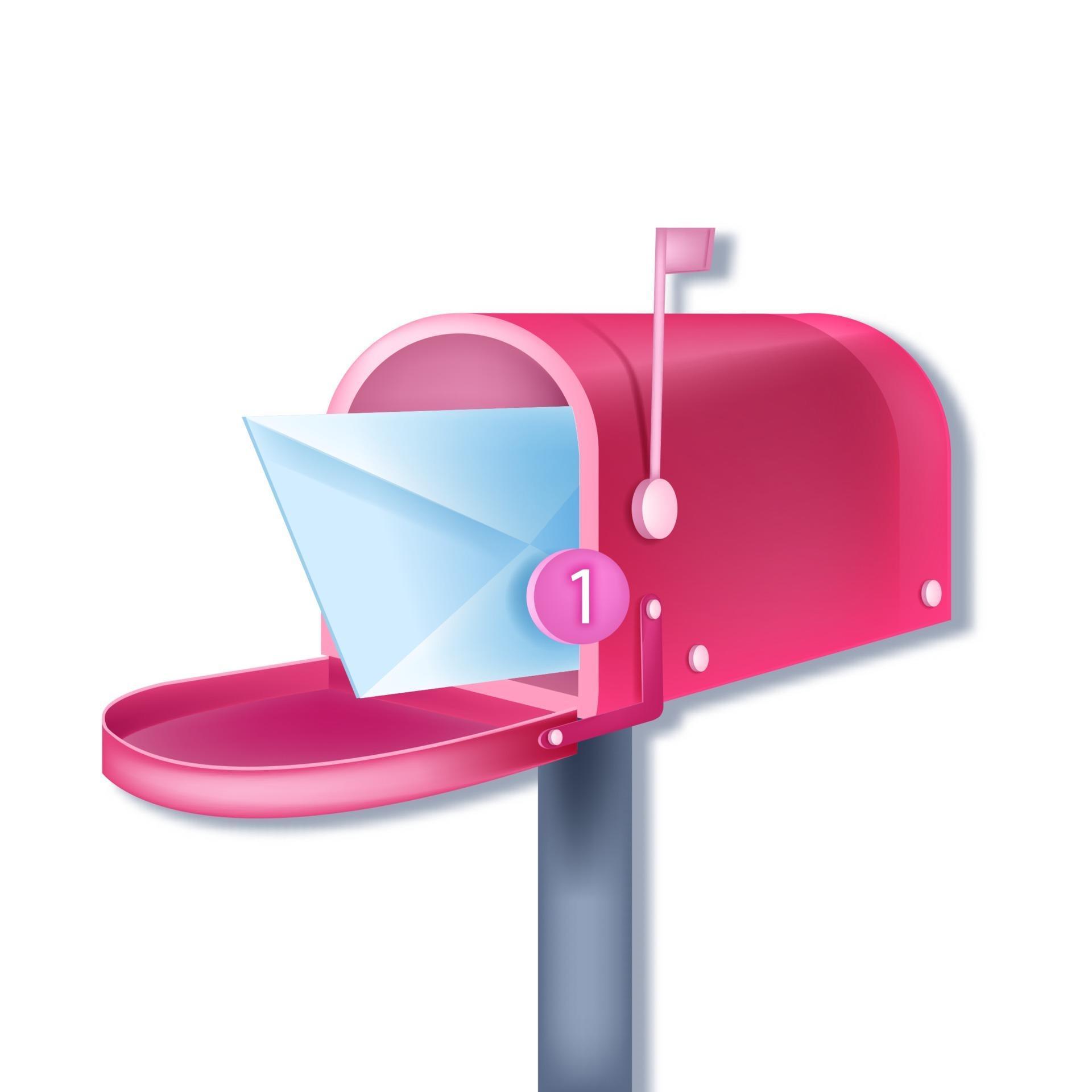 Vector pink traditional mailbox email notification, new letter concept