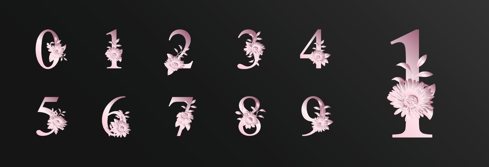 Pink romantic beautiful number decoration for wedding with flower vector