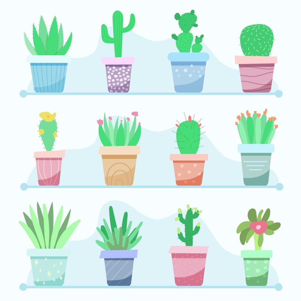 gran conjunto de plantas de interior en macetas vector