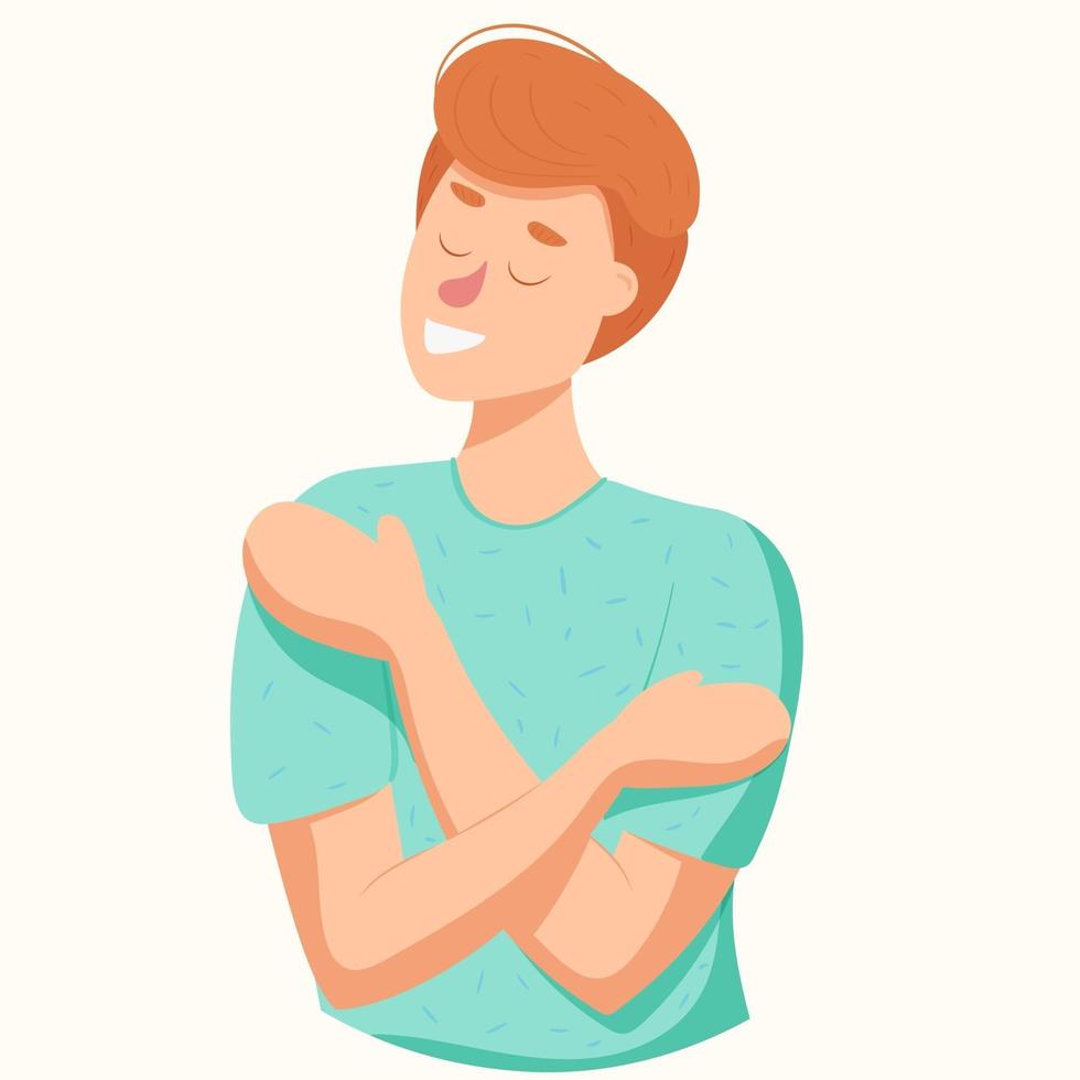 Self-love concept. A man hugs himself vector