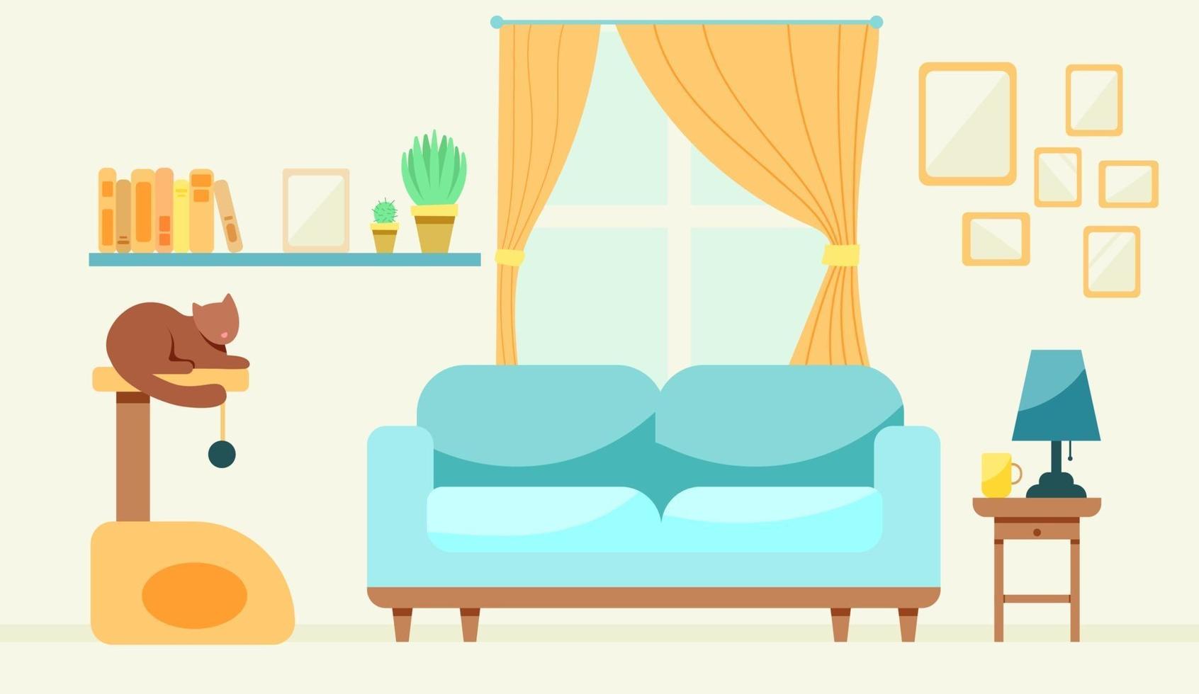 Cozy living room with a cat vector