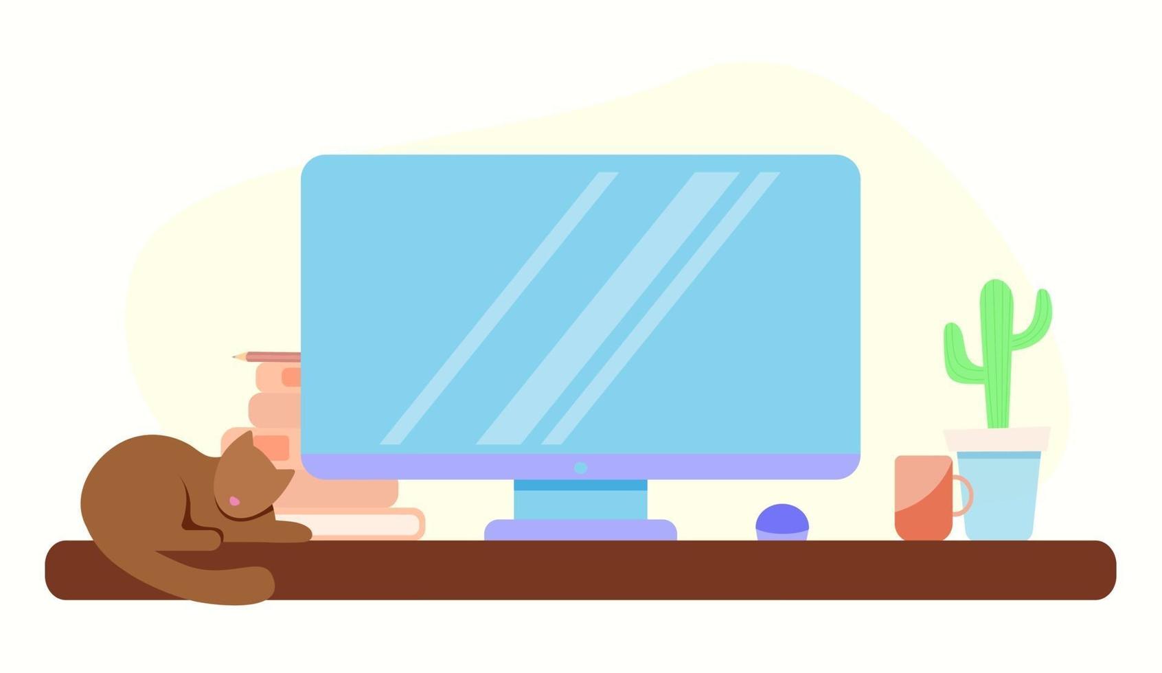 Work desk in flat style vector