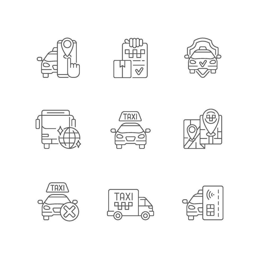 Taxi service linear icons set vector