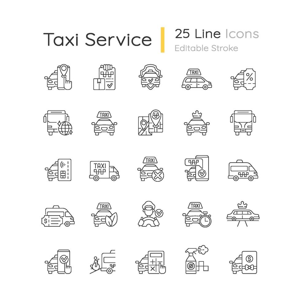 Taxi service linear icons set vector