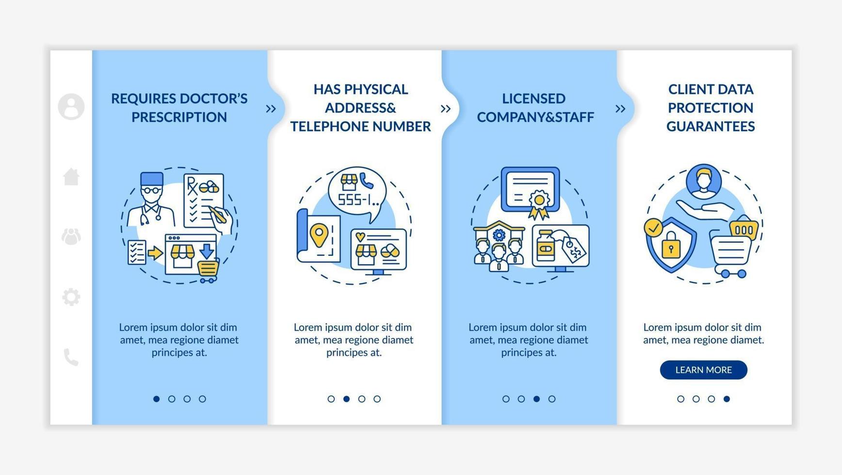Safe online pharmacy signs onboarding vector template