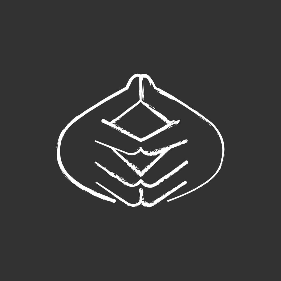 Steeple hand gesture chalk white icon on black background vector
