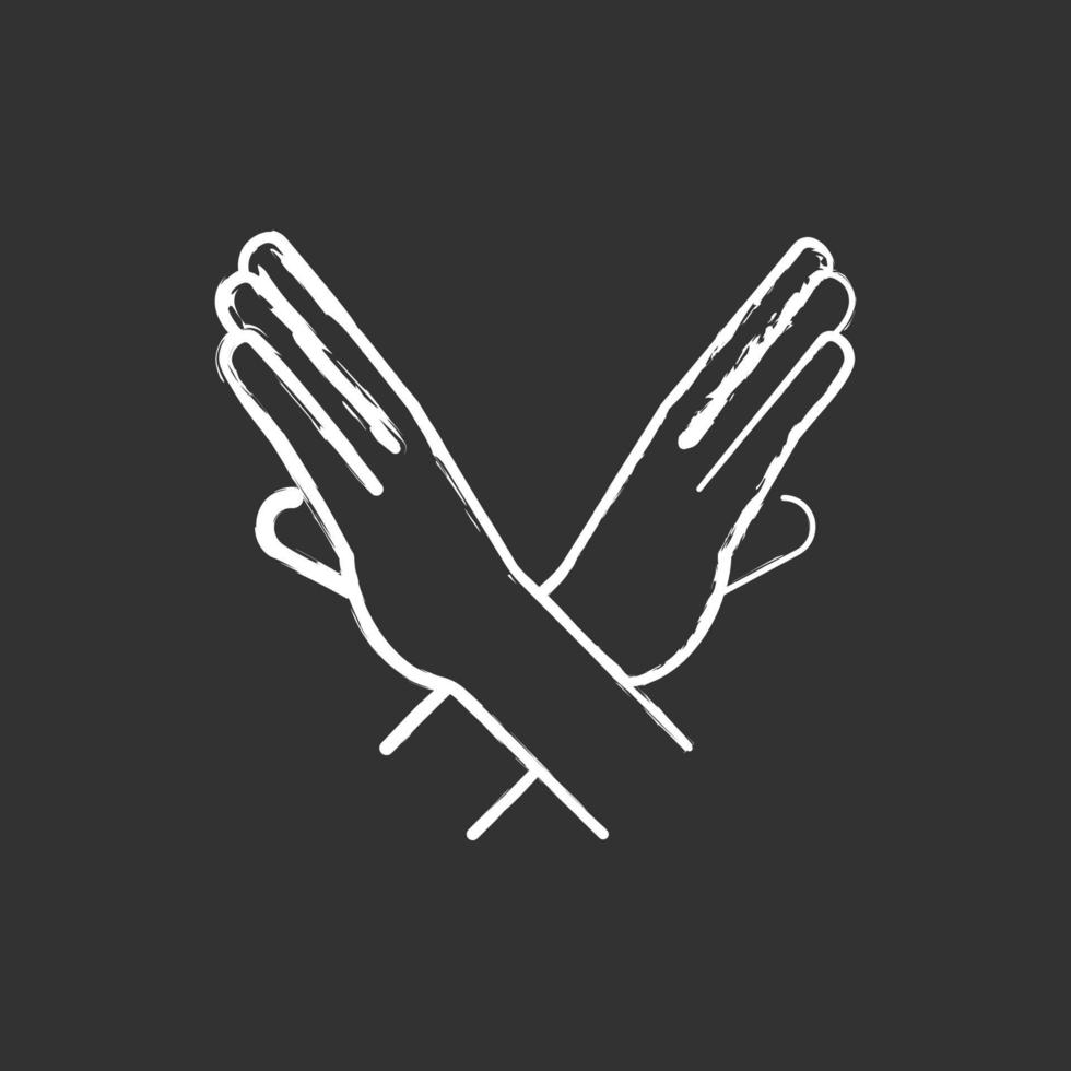 Crossed arms stop gesture chalk white icon on black background vector