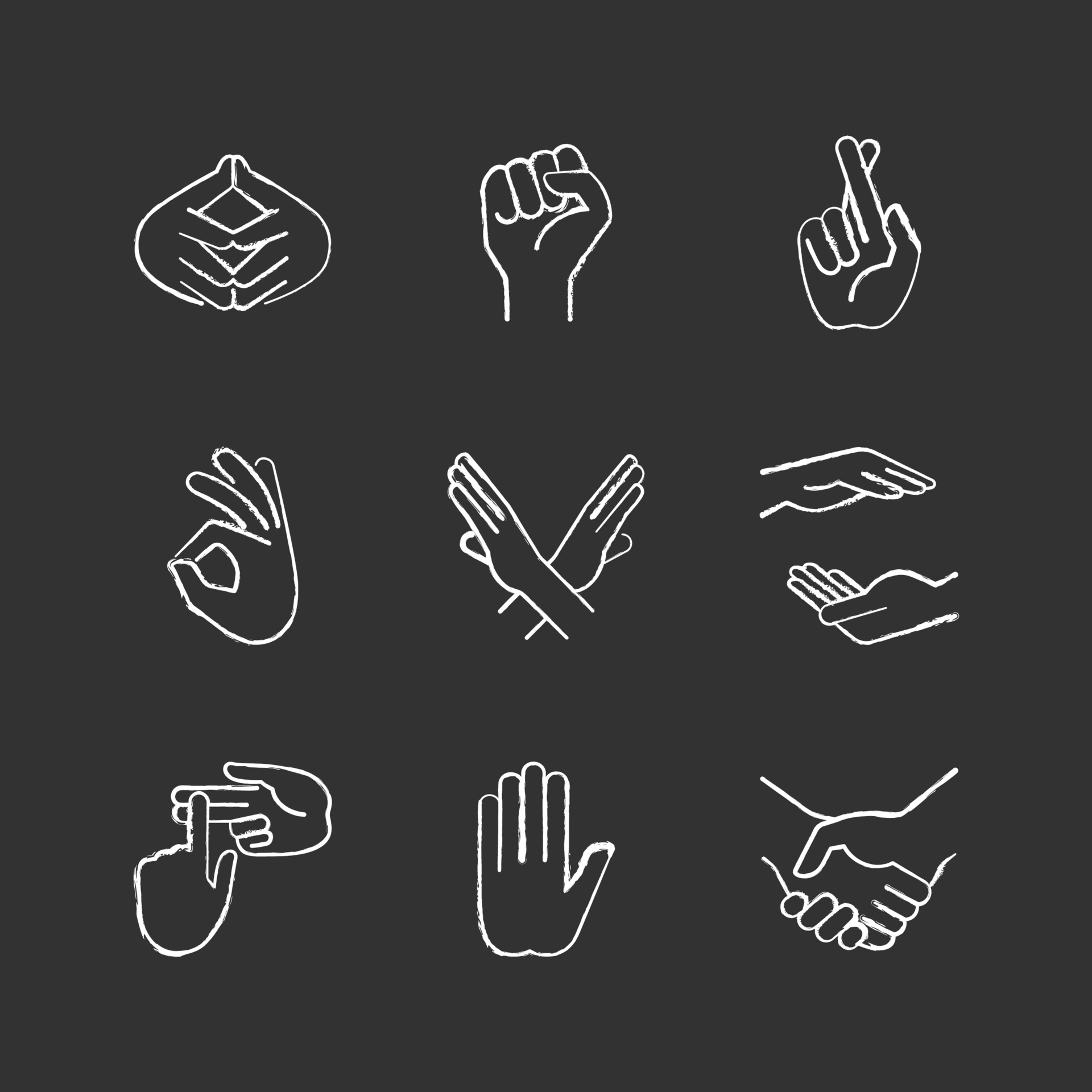 Handshake chalk white icon on black background Vector Image