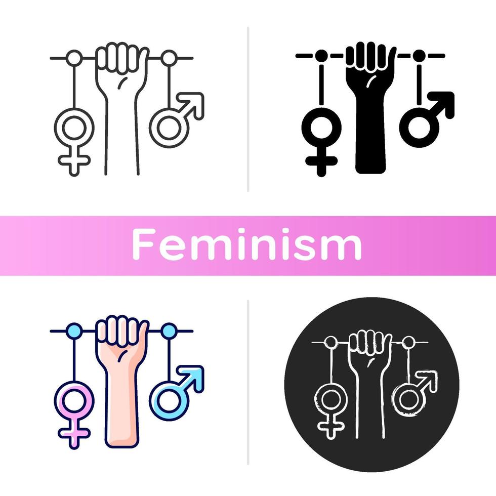 icono del feminismo. instaurar la justicia social. ampliación de los derechos de las mujeres. mano levantada. lucha por los derechos de las mujeres. igualación de derechos. Estilos lineales de color negro y rgb. ilustraciones vectoriales aisladas vector