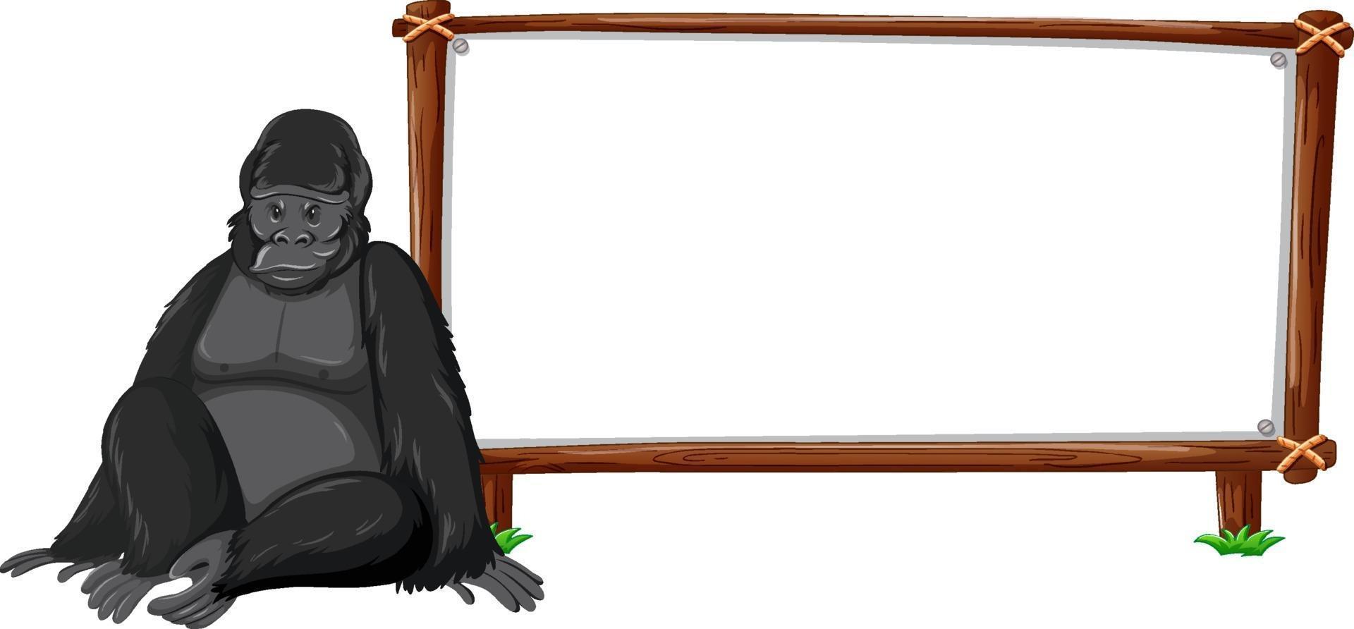 Gorilla with wooden frame horizontal isolated on white background vector