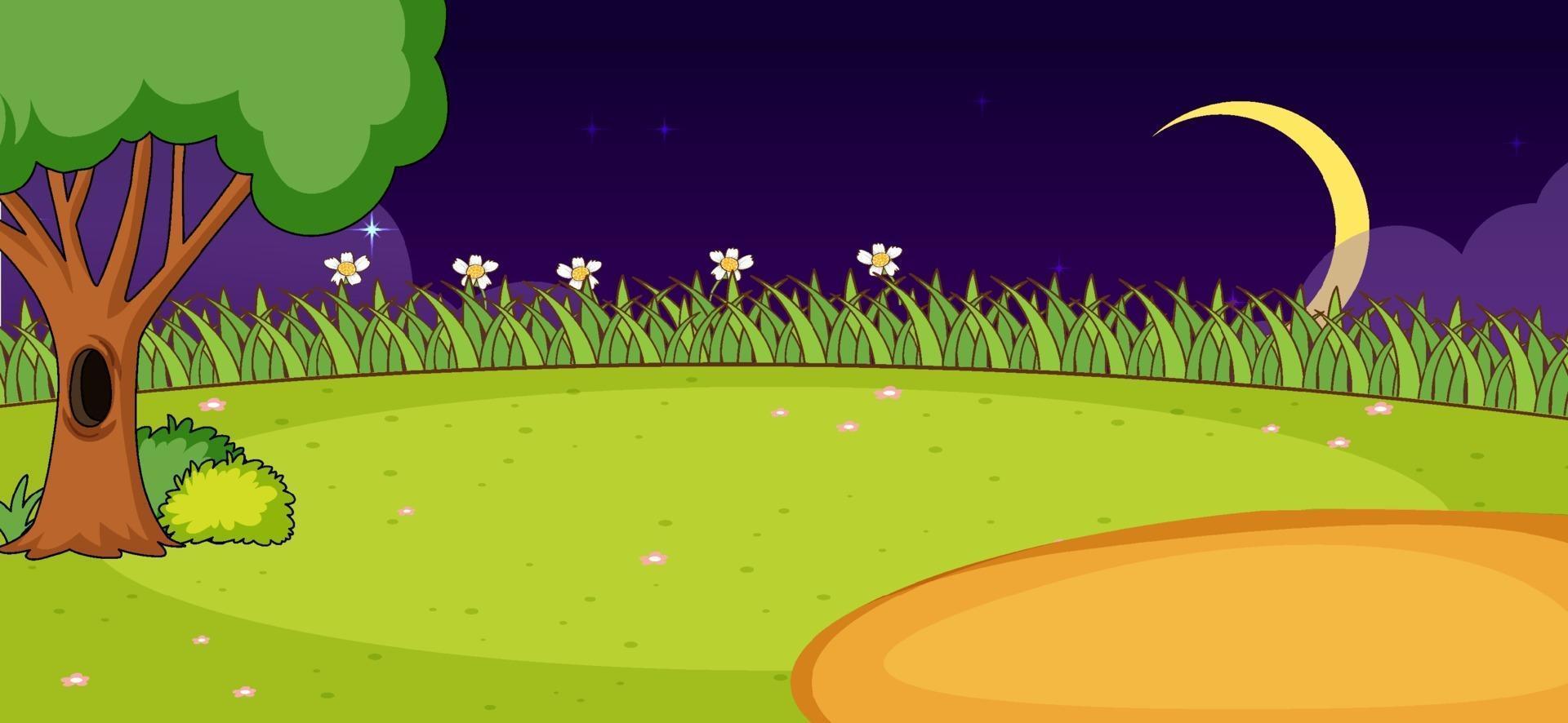 Empty park nature scene at night in simple style vector
