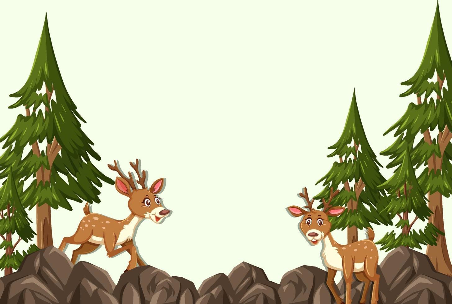 Deer cartoon character with blank forest scene vector