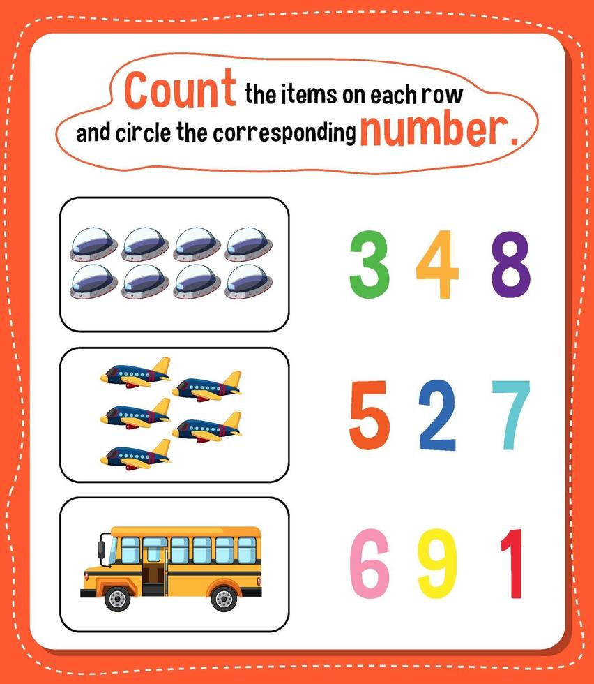 Math count number worksheet vector