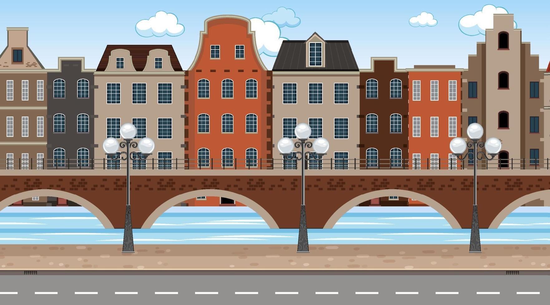 Scene with many buildings along the street vector
