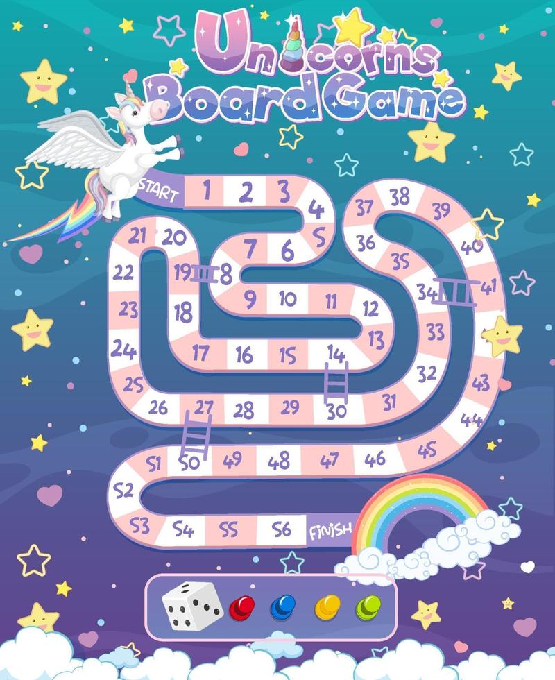 Board Game for kids in unicorn pastel color style template vector