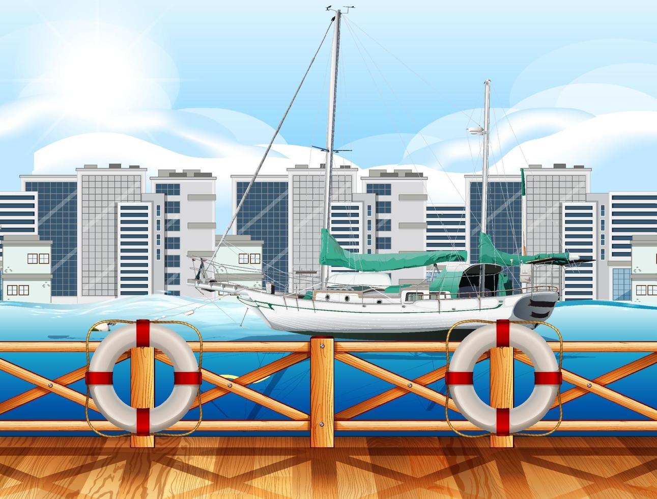 City river scene with a speed boat vector