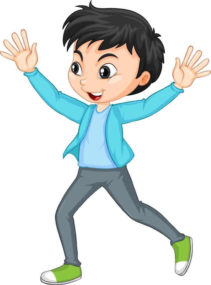 personaje de dibujos animados de un niño feliz levantando las manos vector