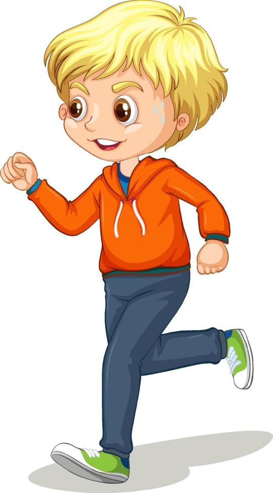 Boy doing running exercise cartoon character isolated vector