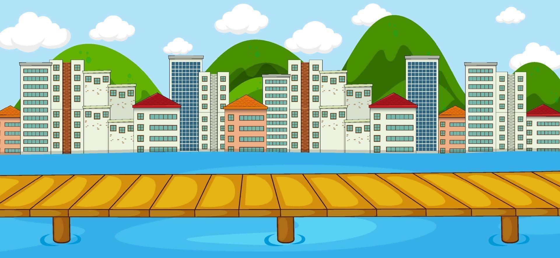 escena horizontal con fondo de río y paisaje urbano vector