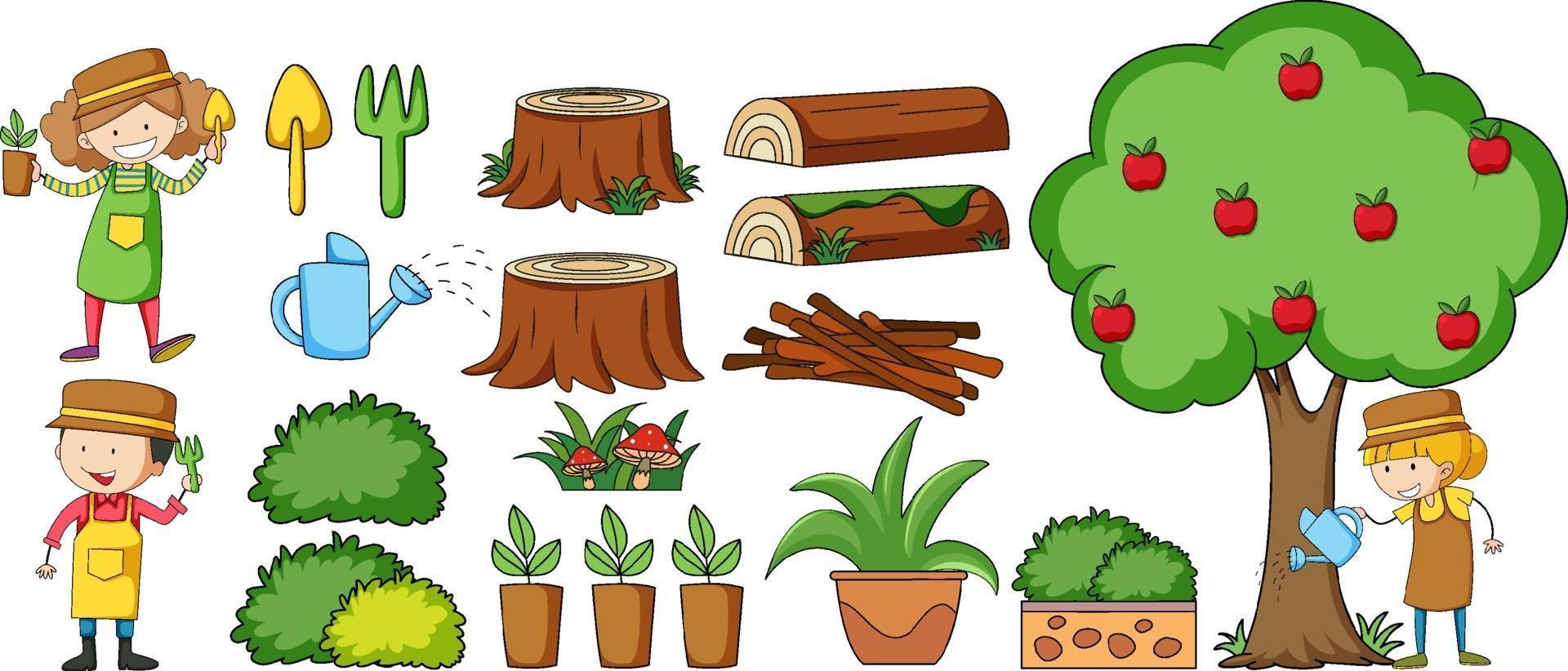 Outdoor garden decoration set with kids cartoon character vector