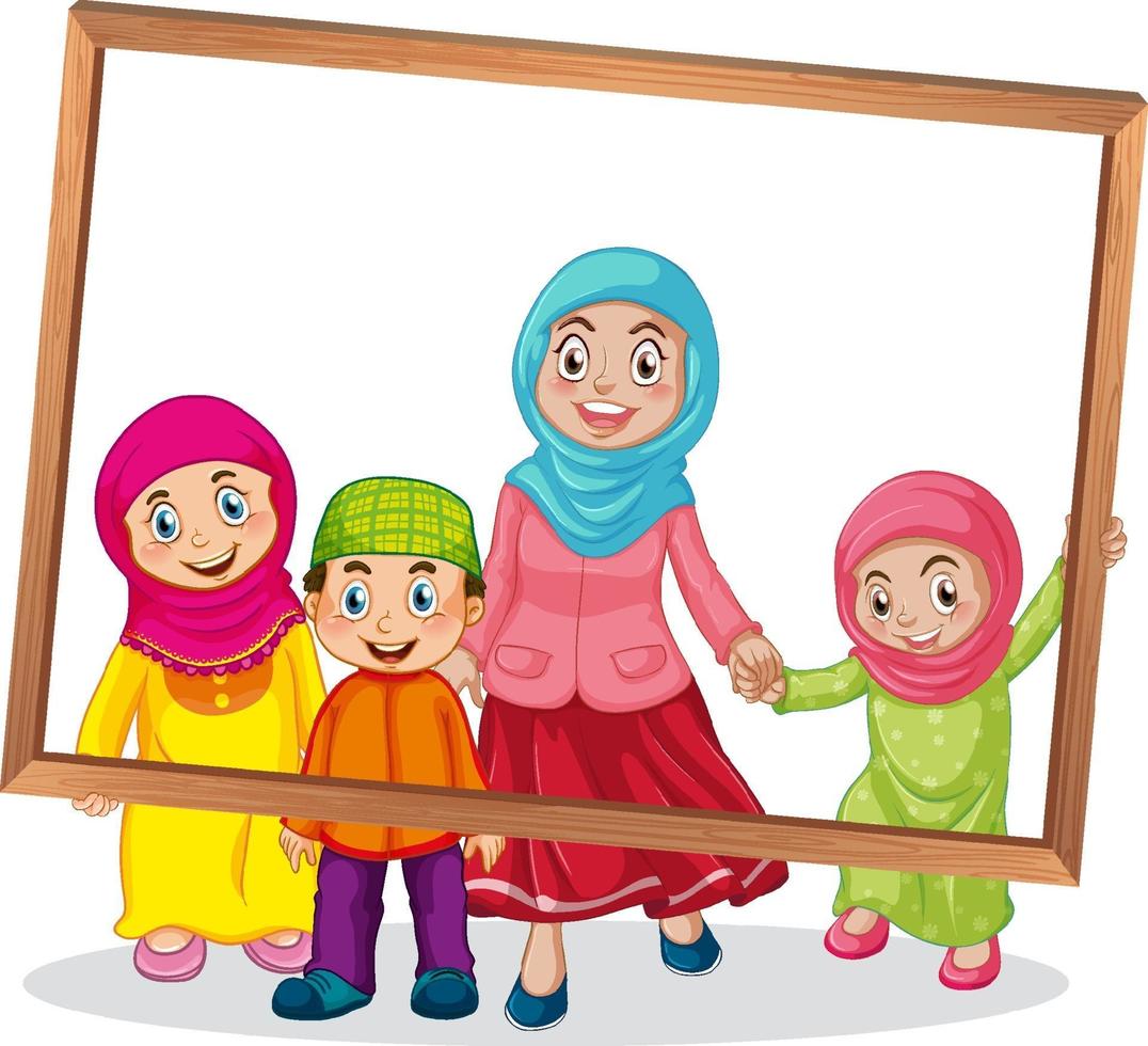 Happy family member holding photo frame vector