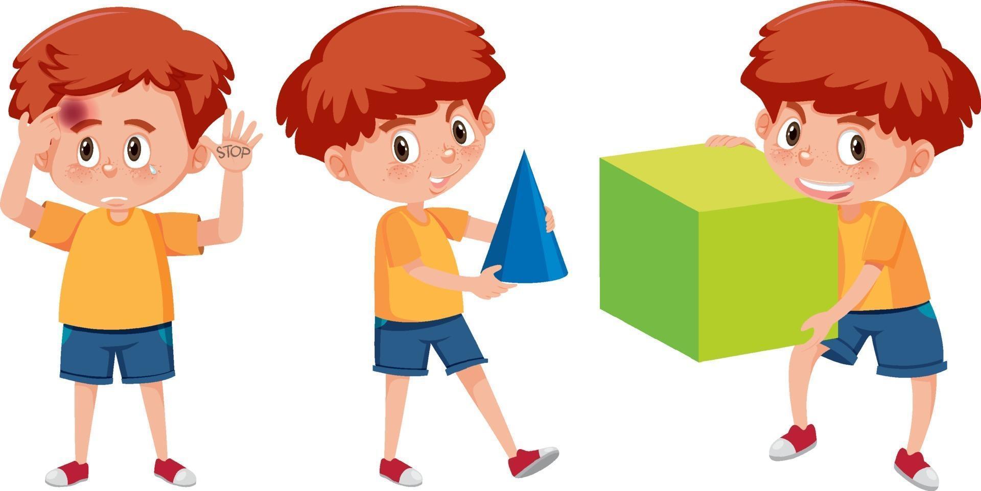 Set of a boy holding different math tools vector