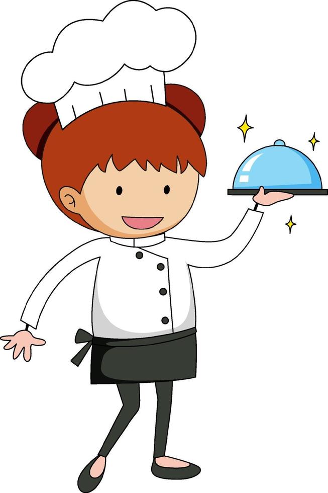 Little chef serving food cartoon character vector