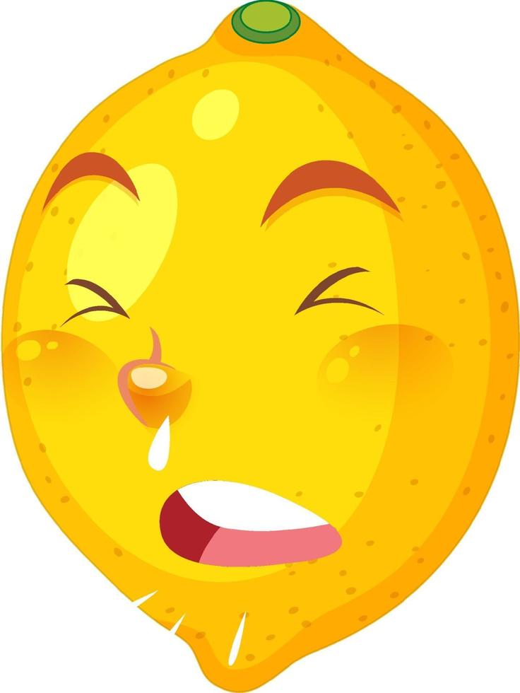 Lemon cartoon character with sneezing face expression on white background vector