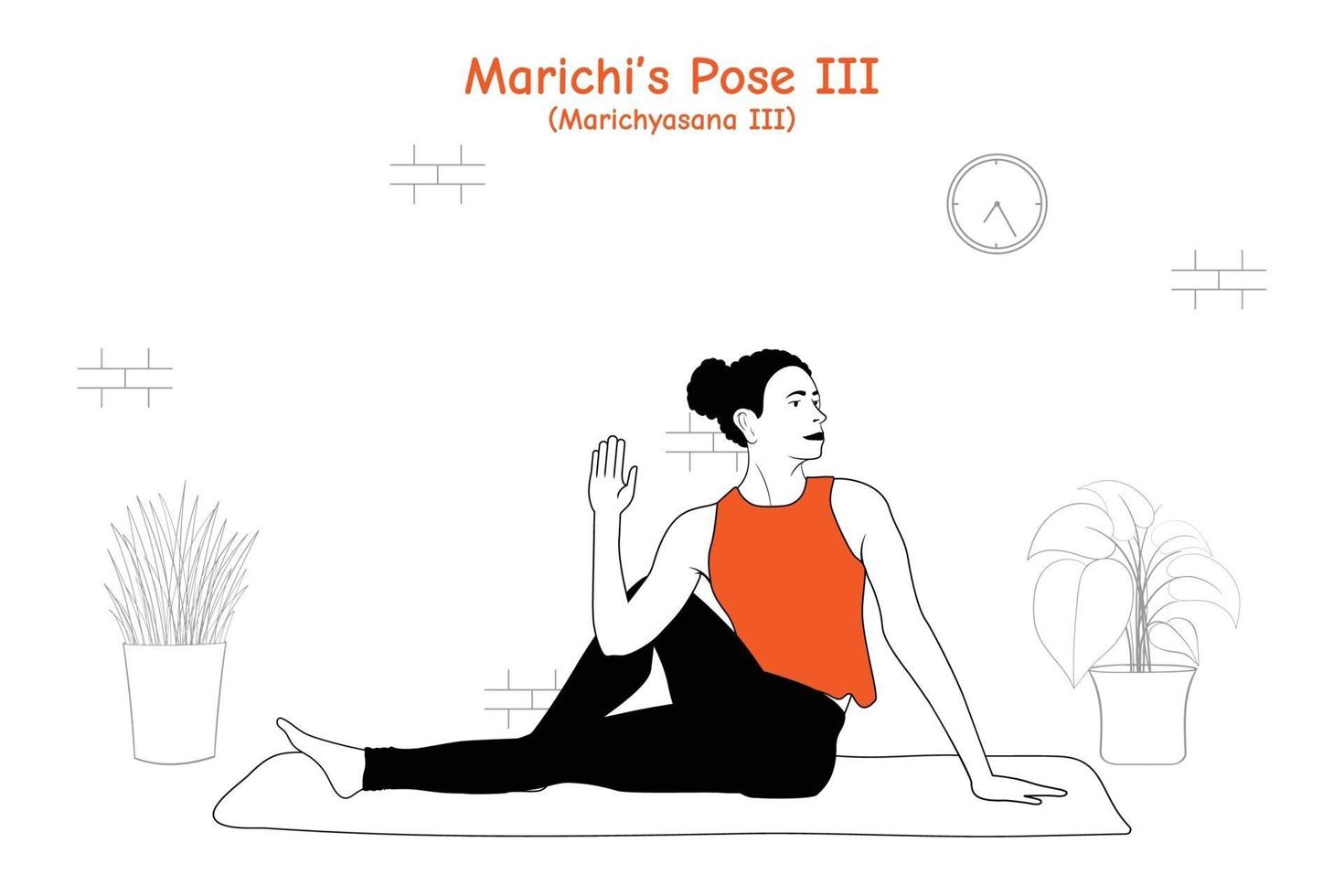 Woman doing yoga asana marichis pose three or marichyasana three vector