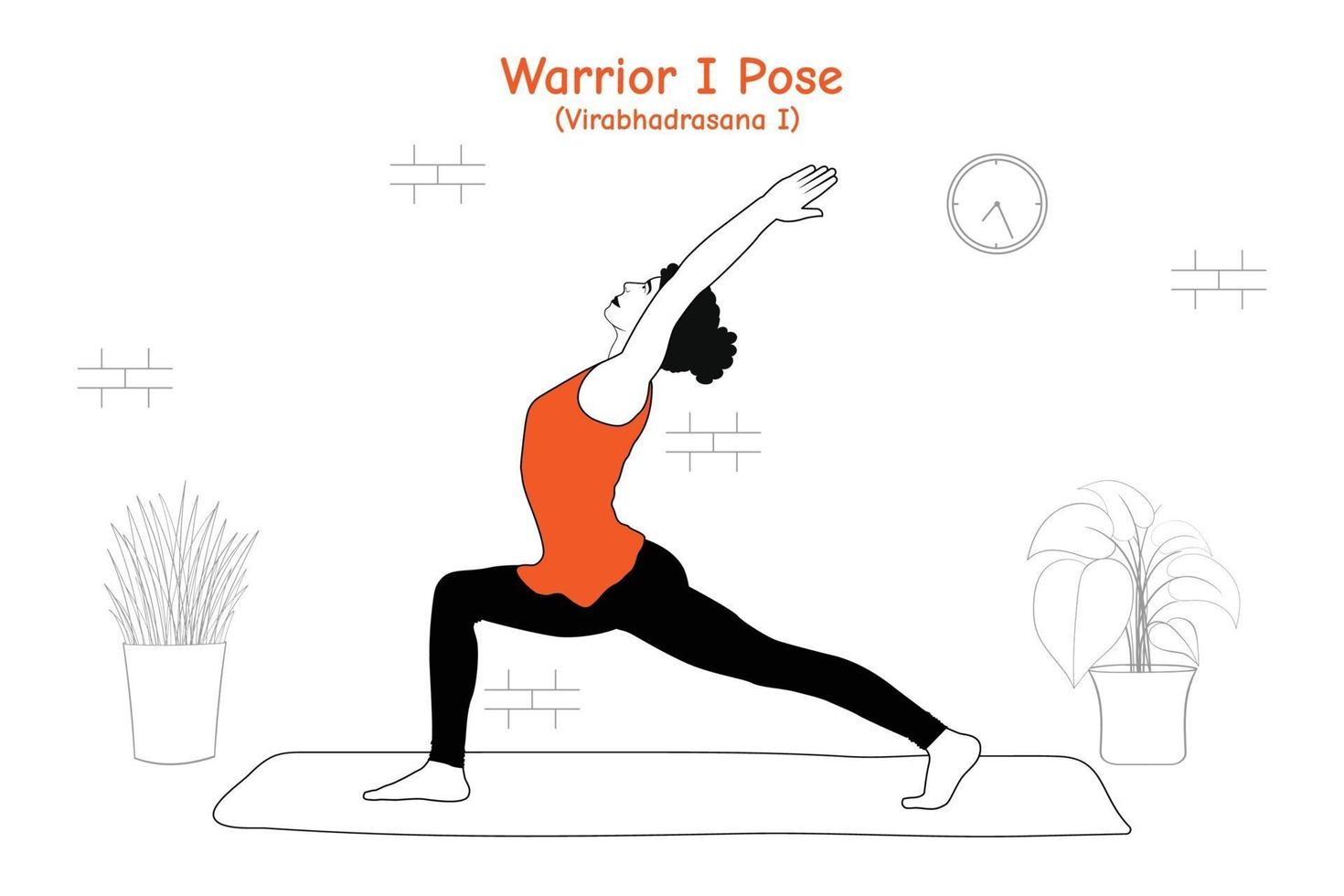 Woman doing yoga asana warrior one pose or virabhadrasana one vector