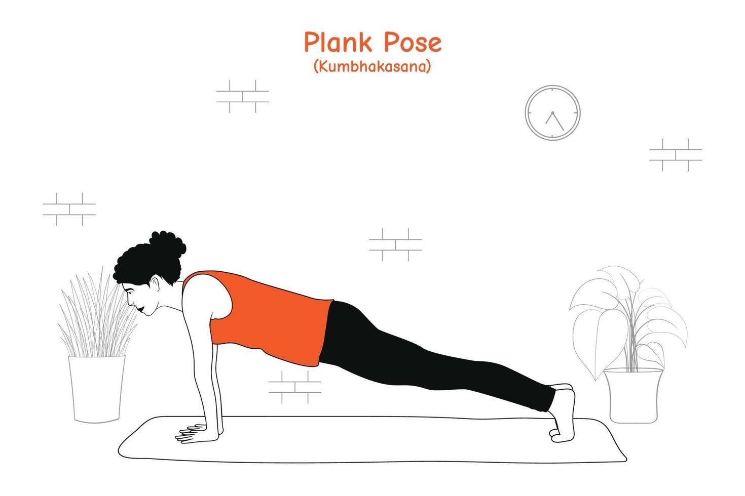 mujer haciendo yoga asana plank pose o kumbhakasana vector