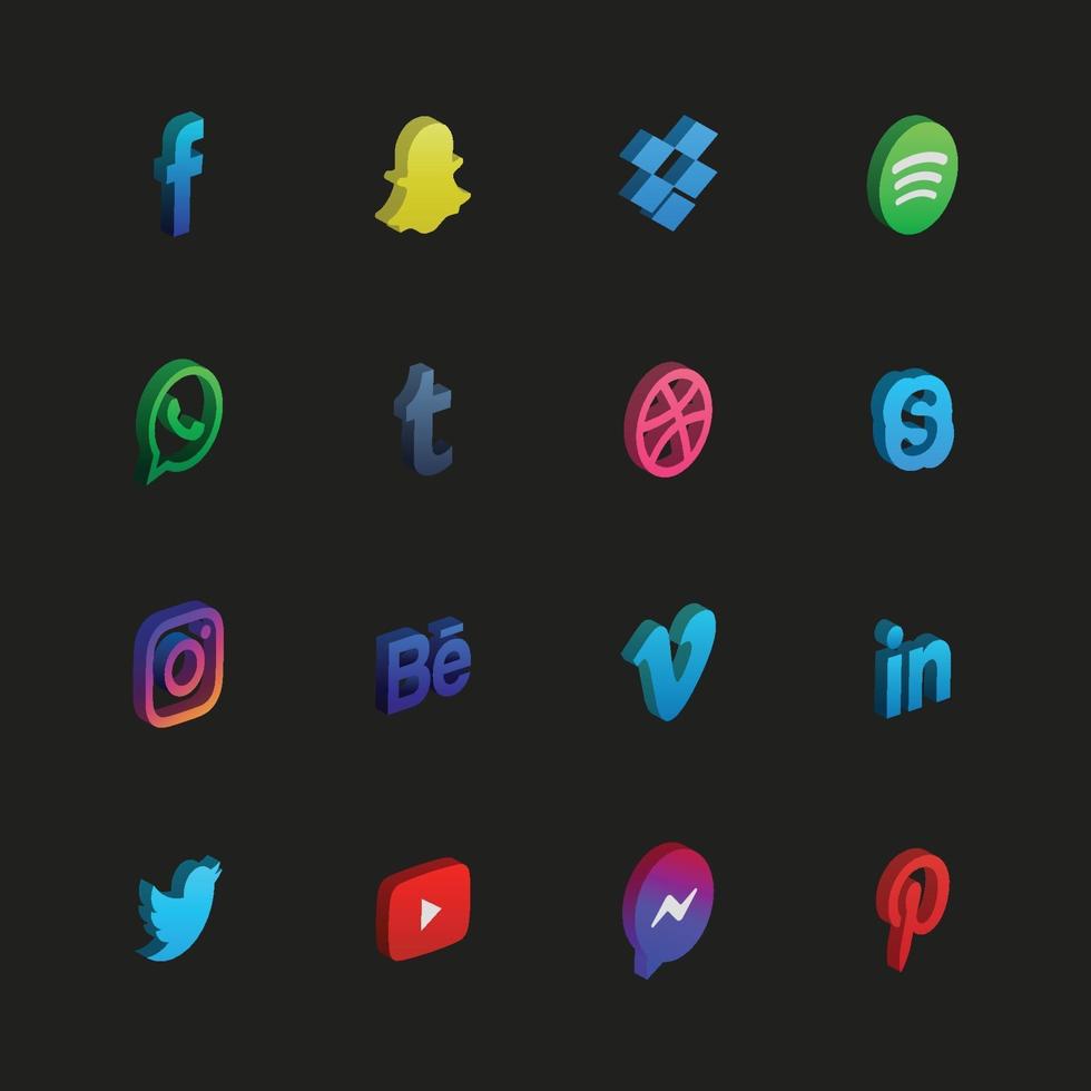 Isometric social media logo collection vector