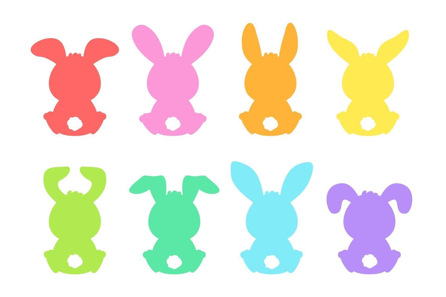Blank cartoon colorful rabbit silhouette shape set vector