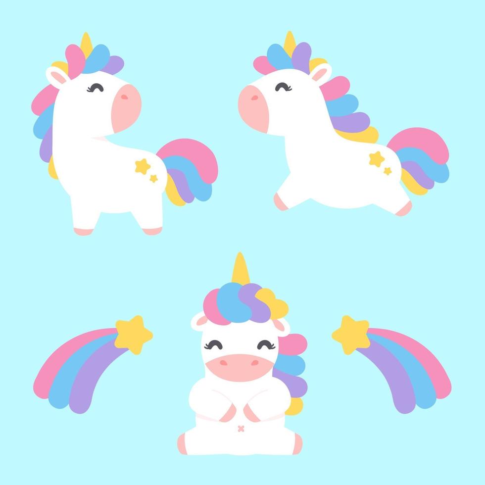 lindo conjunto de dibujos animados de caballo unicornio vector