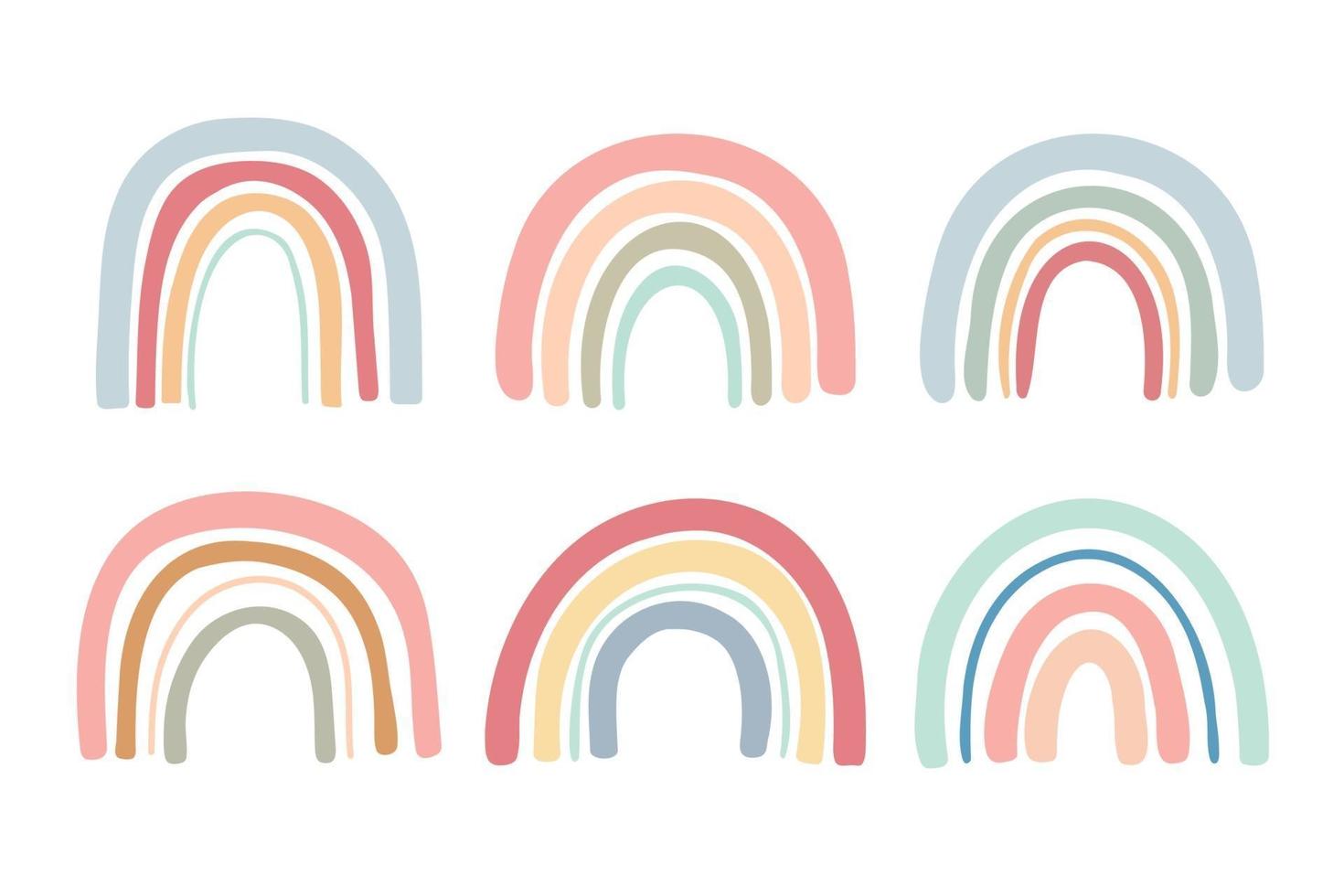 Hand drawn pastel color rainbow bridge set vector