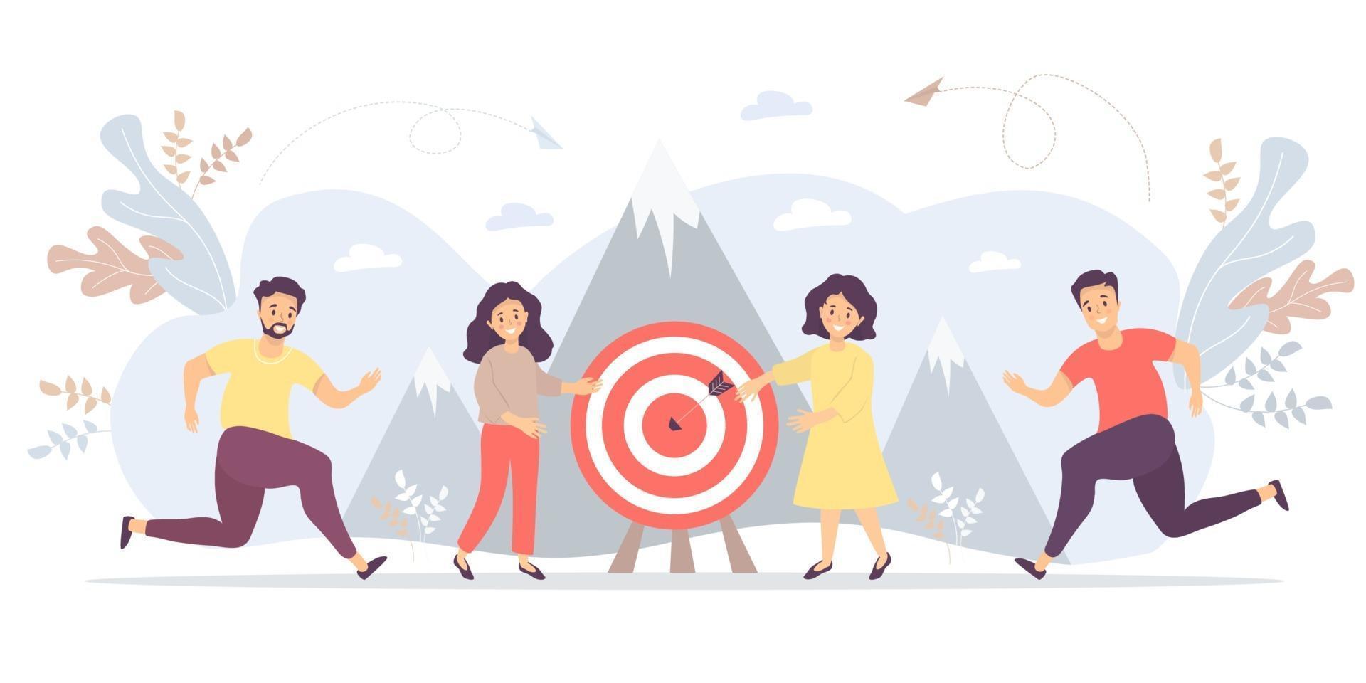 Business Concept - People are moving towards goal, movement and motivation towards the pinnacle of success. Vector. For team and partner work, goals and achievements, business and marketing concepts vector