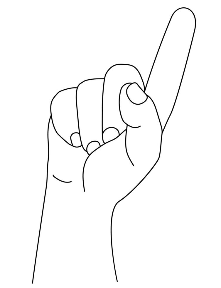 Hand gesture. The mans hand shows one index finger. vector