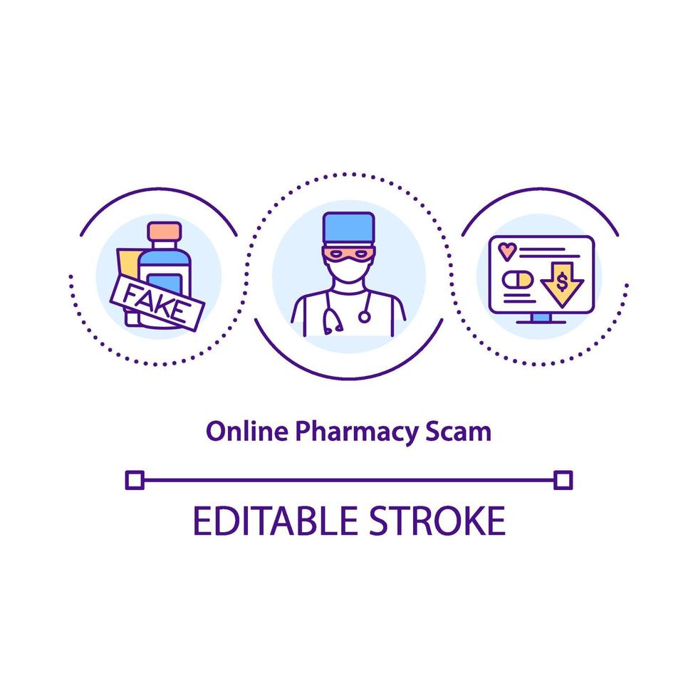 Online pharmacy scam concept icon vector