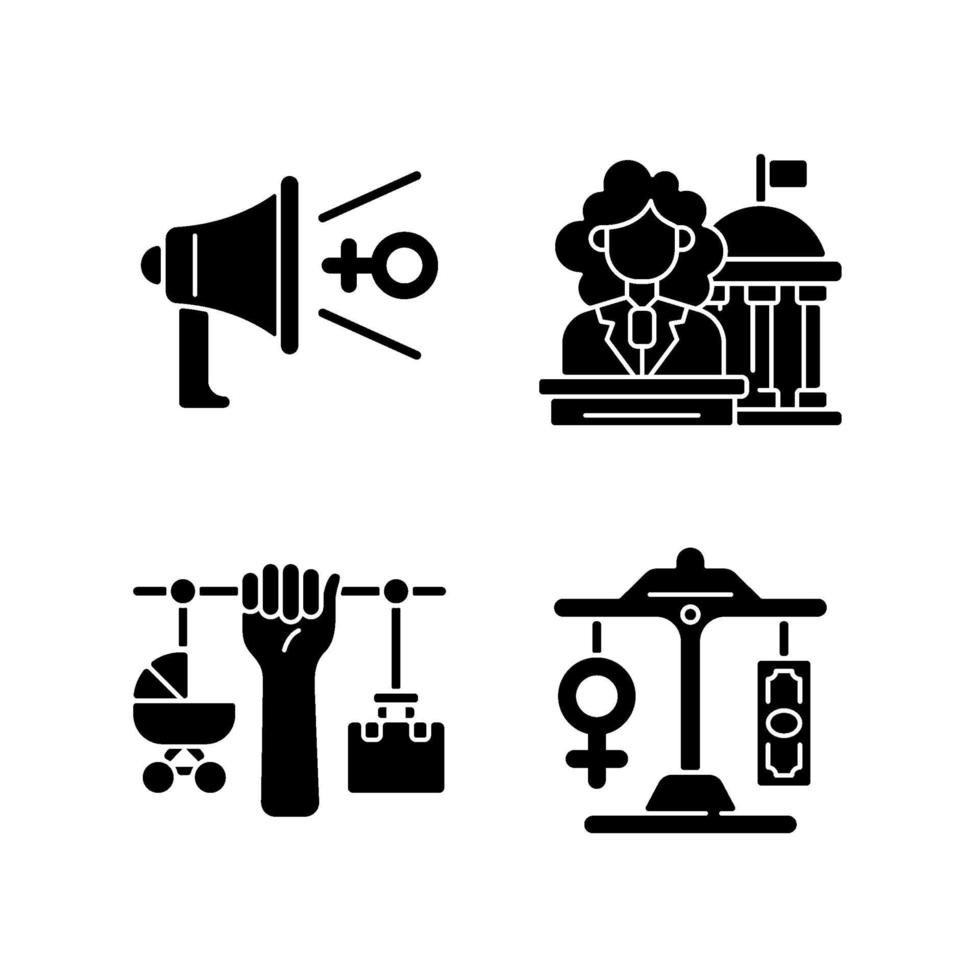 Feminism black glyph icons set on white space vector