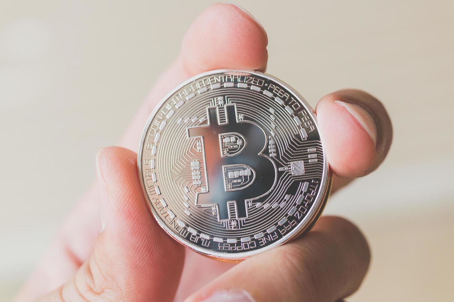 Bitcoin coins, digital currency concept photo