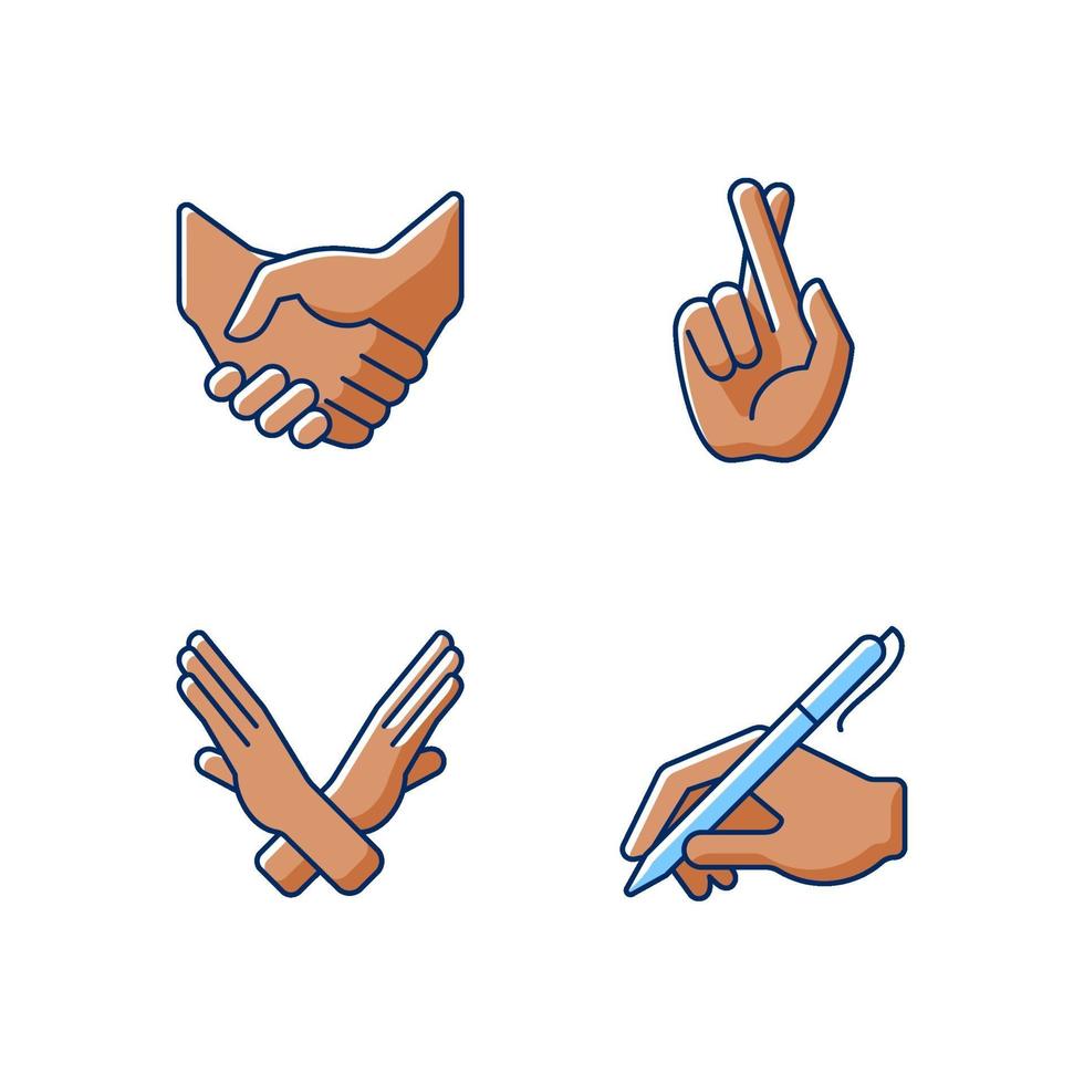 Hand gestures RGB color icons set vector