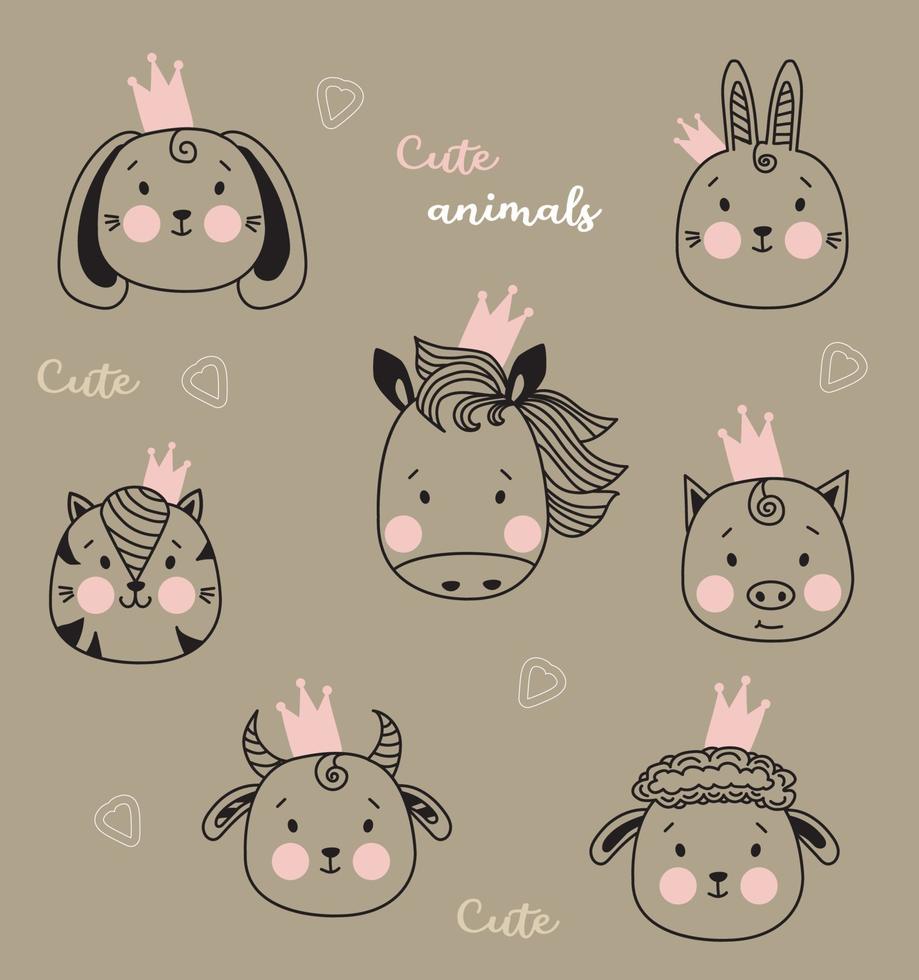 Animales Bonitos Lindos Y Sencillos Retratos De Mascotas Con Coronas Caballo Y Conejo Gato Y Perro Para aquellos amantes de los gatitos, hoy compartiremos con ustedes una gran variedad de dibujos de gatitos lindos y bonitos para imprimir y colorear. https es vecteezy com arte vectorial 2132789 lindos animales lindos retratos simples de mascotas en coronas caballo y conejo gato y perro cerdo oveja y toro dibujo de contorno coleccion de ninos vector para diseno estampado y decoracion estilo escandinavo