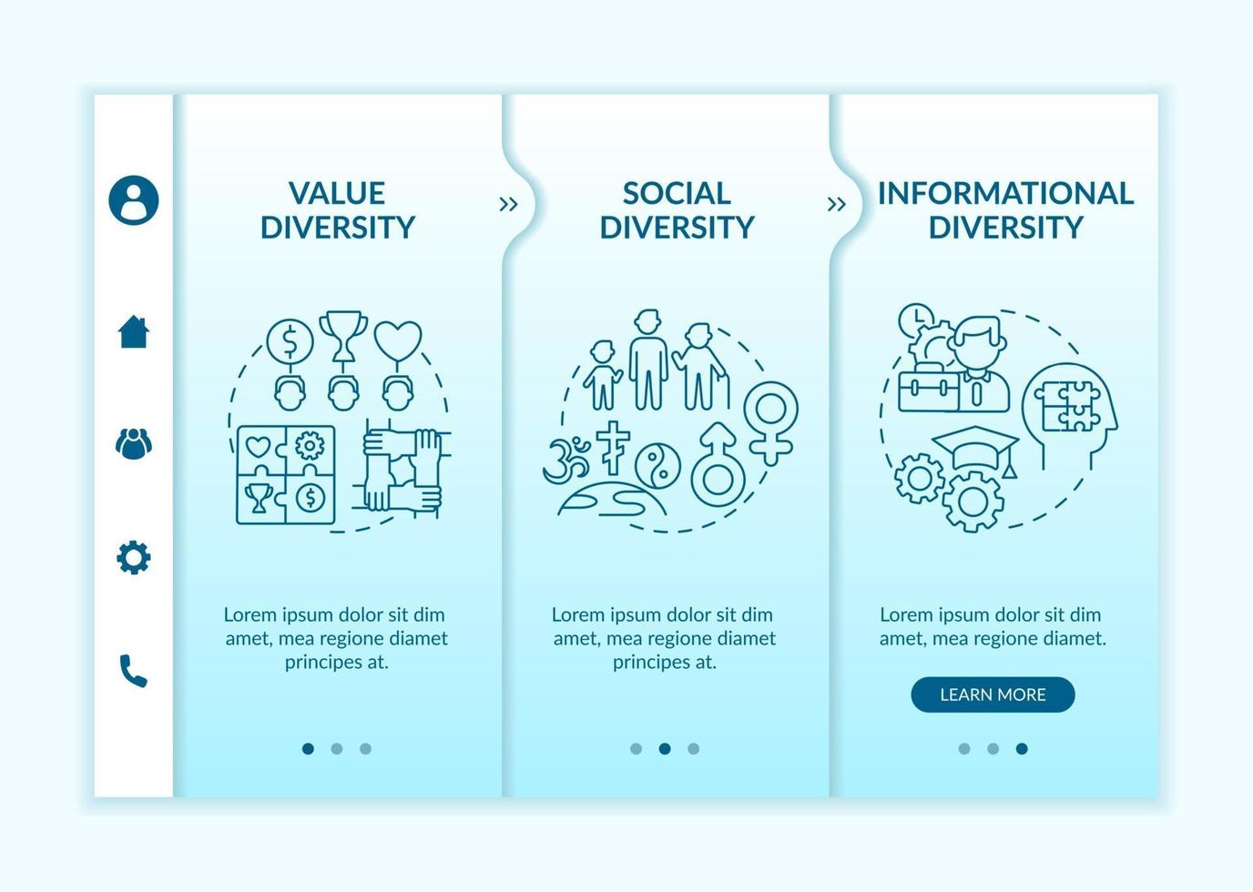 Top management diversity types onboarding vector template