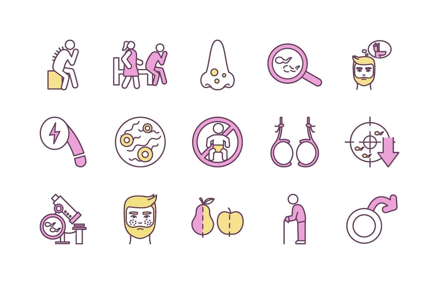 Riesgos para la salud de los hombres conjunto de iconos de colores rgb vector