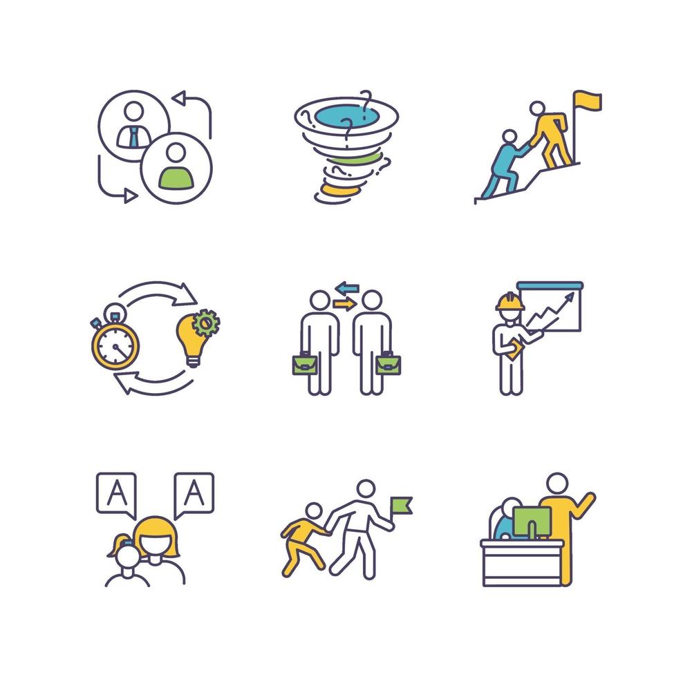 Mentoring RGB color icons set vector