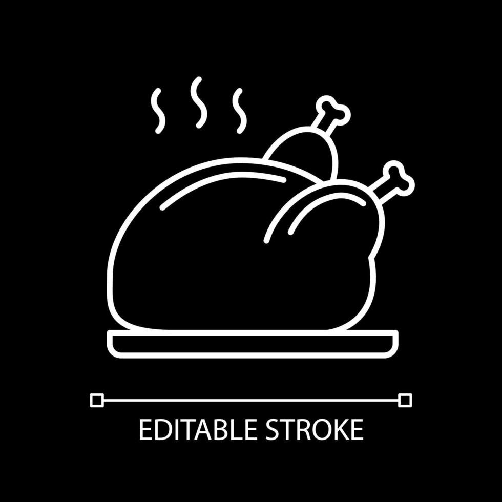 Roasted chicken white linear icon for dark theme vector