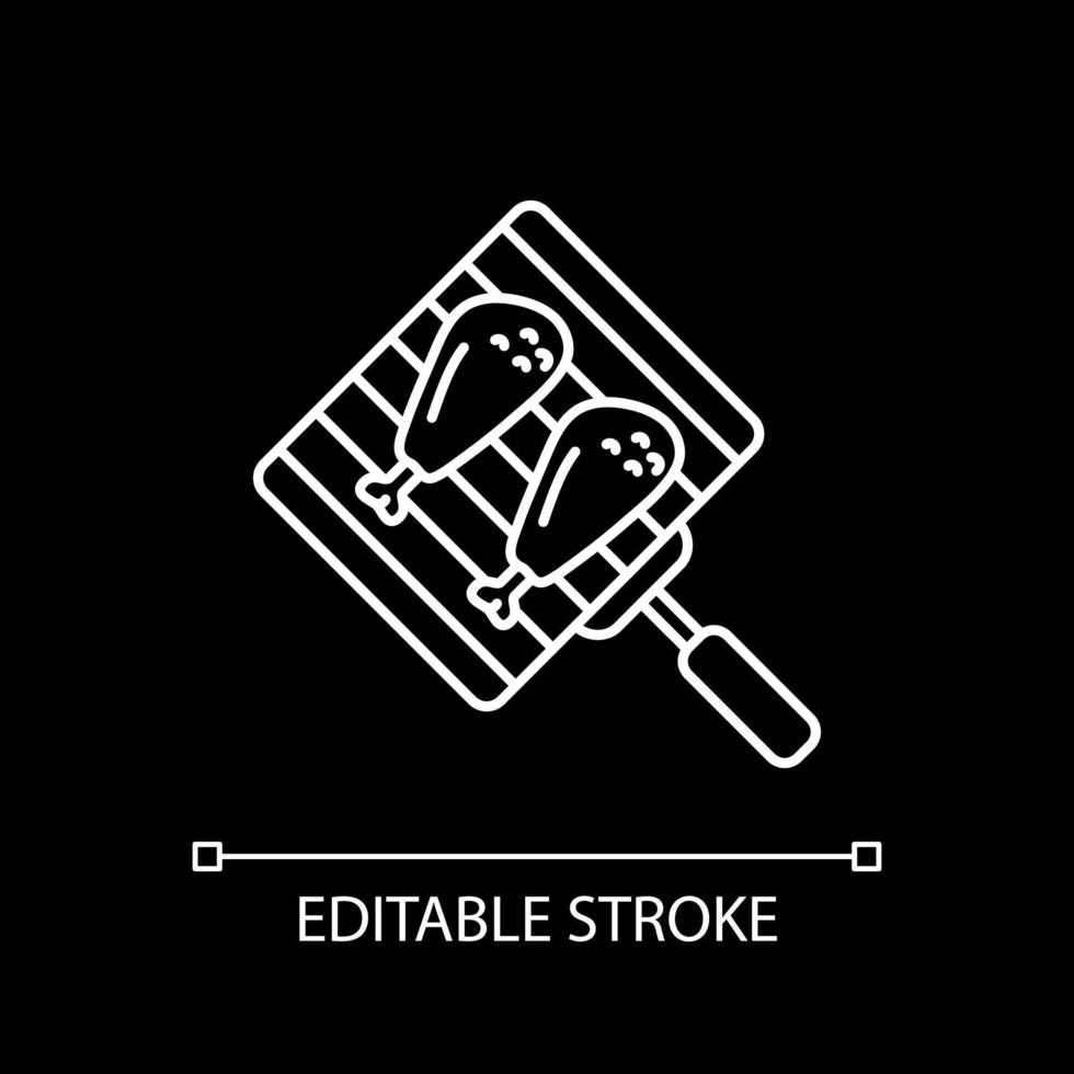 Grilling chicken drumsticks white linear icon for dark theme vector