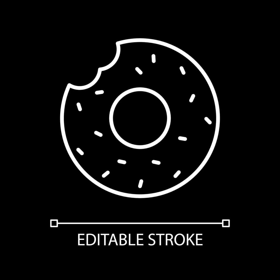 Bitten donut white linear icon for dark theme vector